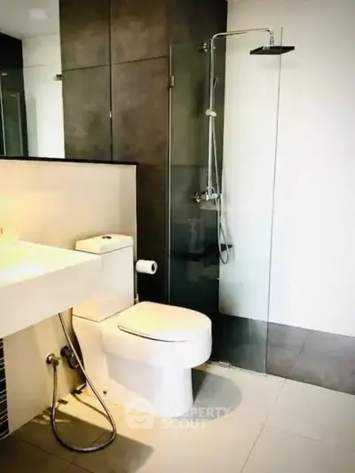 Modern bathroom with sleek shower and contemporary fixtures