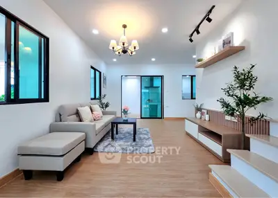 Modern living room with stylish decor and cozy seating area