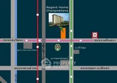 Map showing location of Regent Home Changwattana with nearby streets and landmarks.