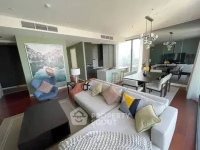 Luxurious modern living room with stylish decor and open layout in high-rise apartment.