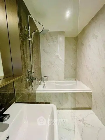 Luxurious bathroom with modern fixtures and elegant marble design