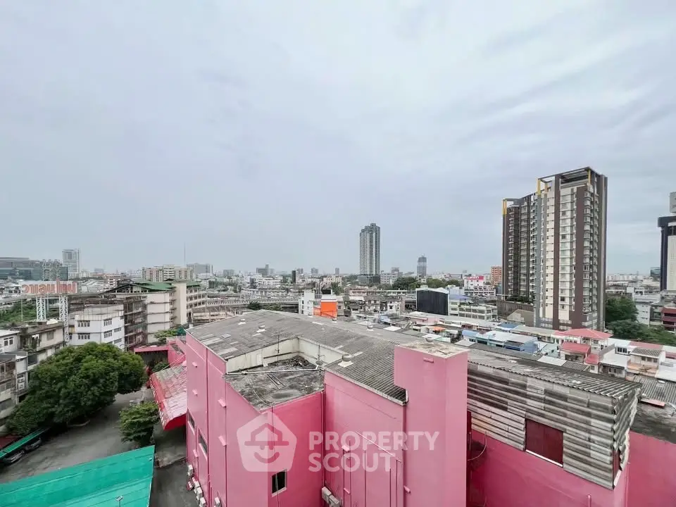 Stunning cityscape view from a high-rise building showcasing urban skyline and vibrant architecture.