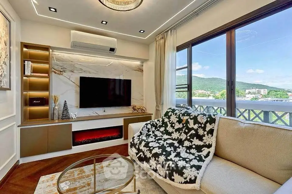 Luxurious living room with stunning view and modern decor