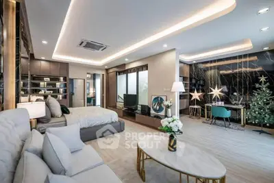 Luxurious open-plan living room with modern decor and elegant furnishings, perfect for stylish urban living.
