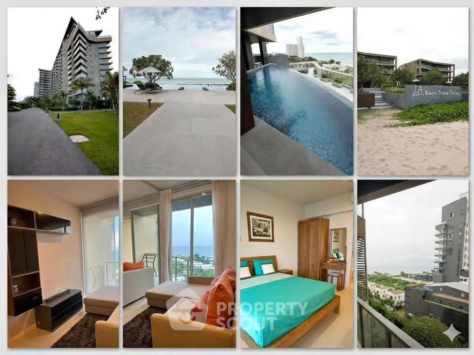 Luxurious beachfront condo with stunning views, modern interiors, and exclusive amenities like pool and garden.