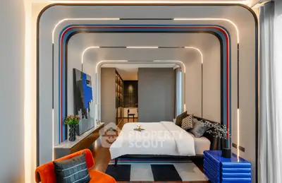 Luxurious modern bedroom with stylish lighting and contemporary decor