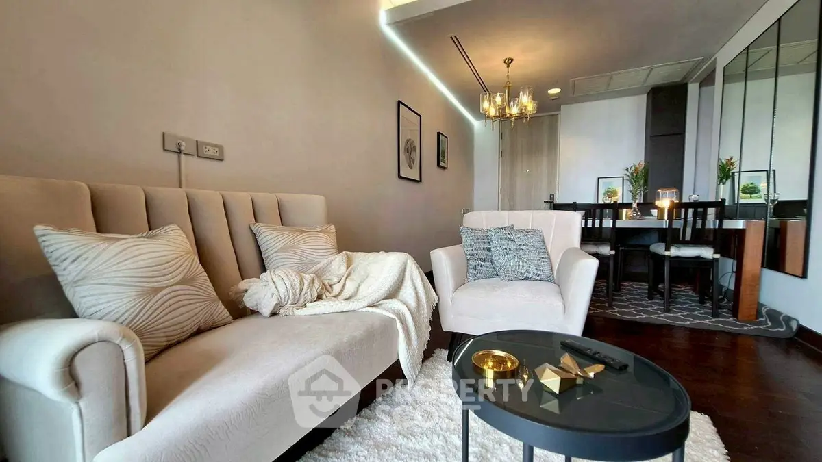Luxurious living room with elegant decor and cozy seating area
