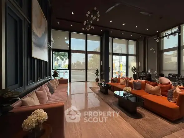 Luxurious modern living room with high ceilings and elegant decor