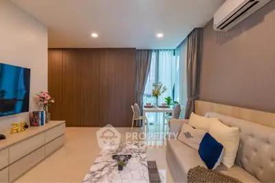 Modern living room with elegant decor and cozy seating area