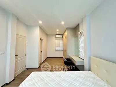 Spacious modern bedroom with sleek design and ample natural light