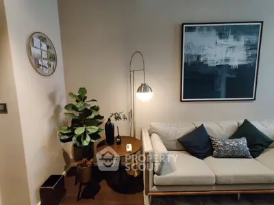 Modern living room with stylish decor and cozy sofa