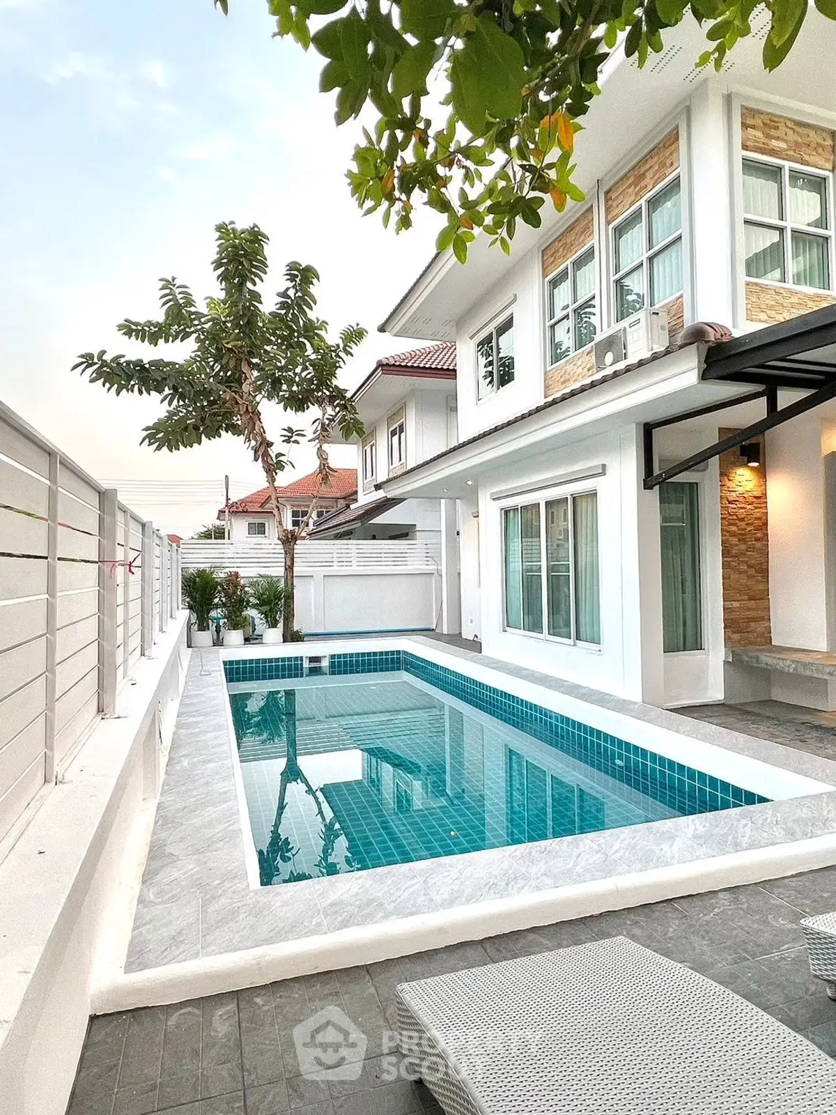 Luxurious modern home with private pool and elegant exterior design