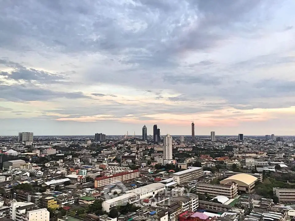 Stunning cityscape view showcasing urban skyline at sunset with expansive horizon.