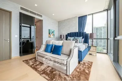 Luxurious modern bedroom with city view and elegant decor