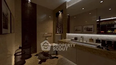 Luxurious modern bathroom with elegant marble finishes and ambient lighting