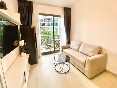 Modern living room with balcony view in stylish apartment