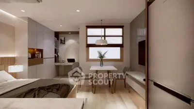 Modern studio apartment with cozy bedroom and stylish dining area
