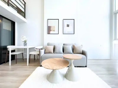 Modern living room with stylish furniture and bright natural lighting