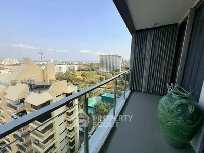 Spacious balcony with stunning city view and elegant decor