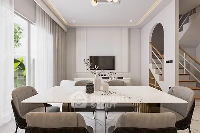 Elegant modern living room with marble dining table and stylish decor
