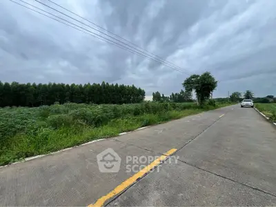 Expansive rural land with lush greenery and a paved road, ideal for development or agriculture.