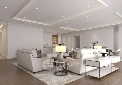 Luxurious and spacious living room with elegant decor and modern lighting