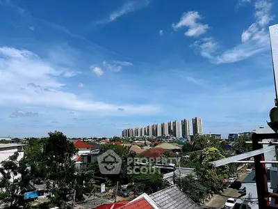 Stunning cityscape view with modern high-rise buildings under a clear blue sky.