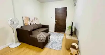 Cozy living room with modern brown sofa and stylish decor