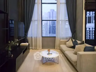 Luxurious living room with stunning city view and elegant decor