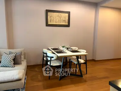 Stylish dining area with modern furniture and elegant decor in a cozy living space.