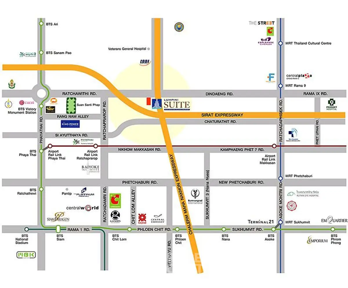 Map showing location and routes around L.A. Suite with nearby landmarks and transport options.