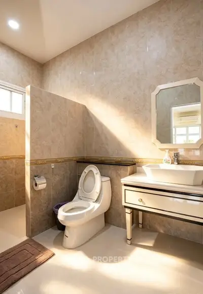 Luxurious bathroom with elegant fixtures and natural lighting