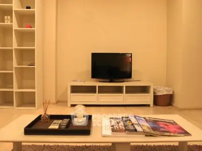 Cozy living room with modern TV setup and stylish decor