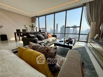 Luxurious living room with panoramic city view and elegant decor