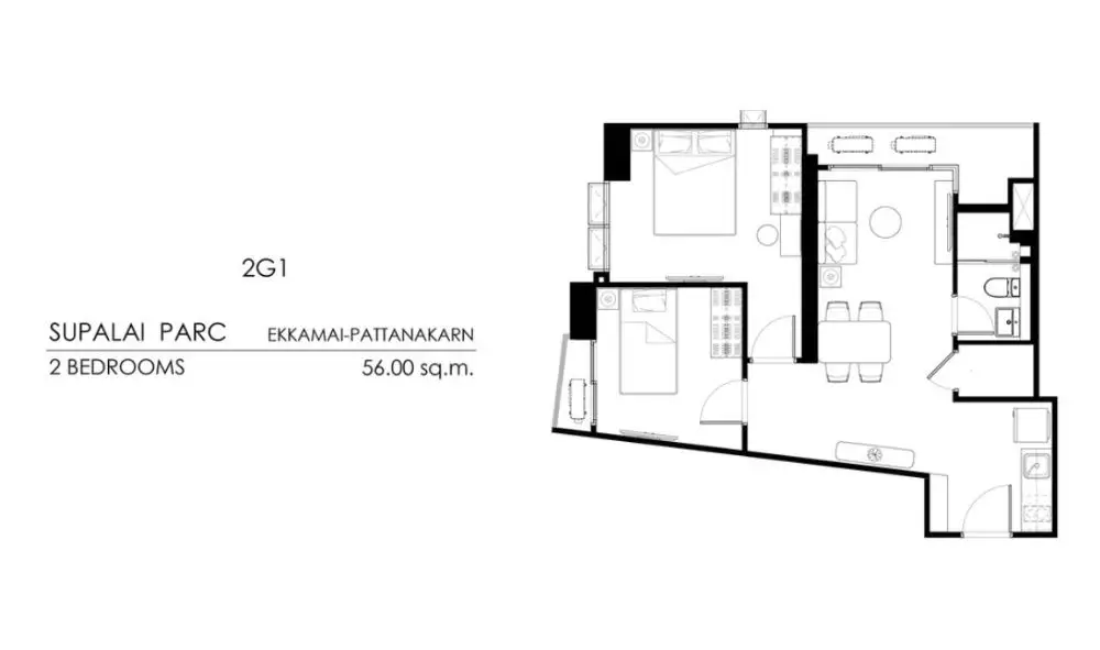 Floor plan of Supalai Parc Ekkamai-Pattanakarn with 2 bedrooms, 56 sq.m.