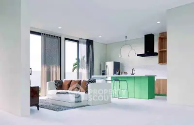 Modern open-plan living room with stylish kitchen and natural light