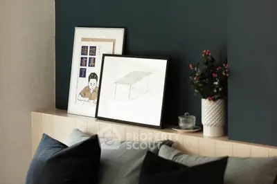 Stylish living room with modern art and cozy cushions