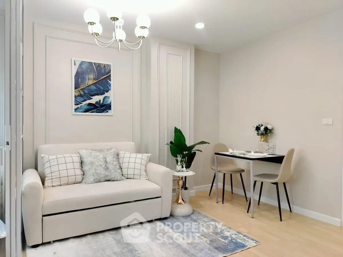 Chic modern living room with cozy sofa and elegant dining area