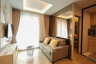 Modern living room with cozy sofa and stylish decor