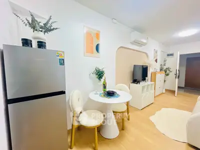 Modern apartment interior with stylish dining area and cozy living space