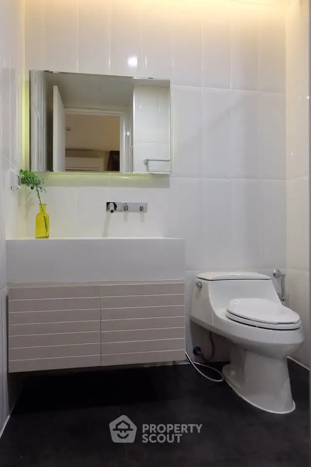 Modern bathroom with sleek fixtures and minimalist design