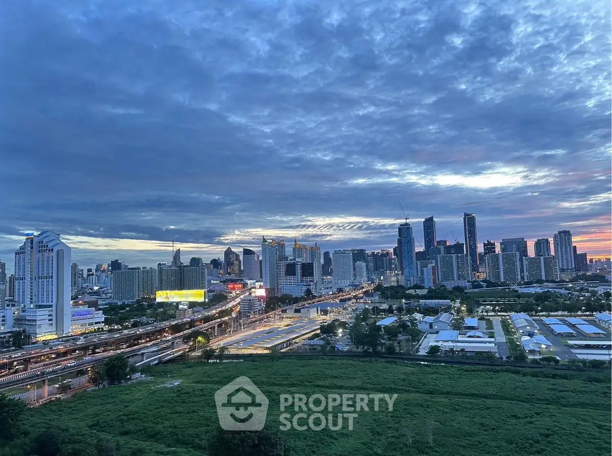 Stunning city skyline view at dusk with vibrant sky and modern architecture