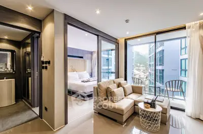 Luxurious modern condo with spacious living room and stunning balcony view