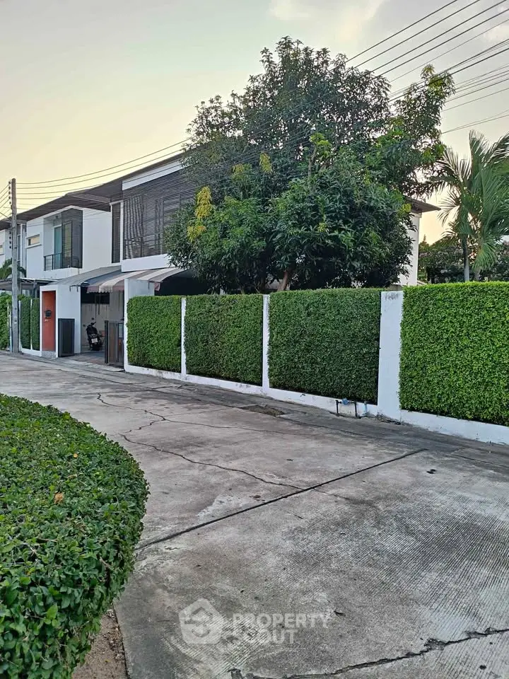 Charming suburban house with lush greenery and modern design, perfect for family living.
