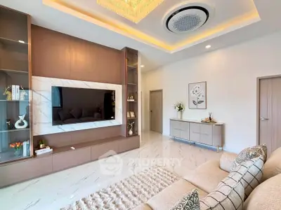 Luxurious modern living room with elegant decor and built-in TV unit