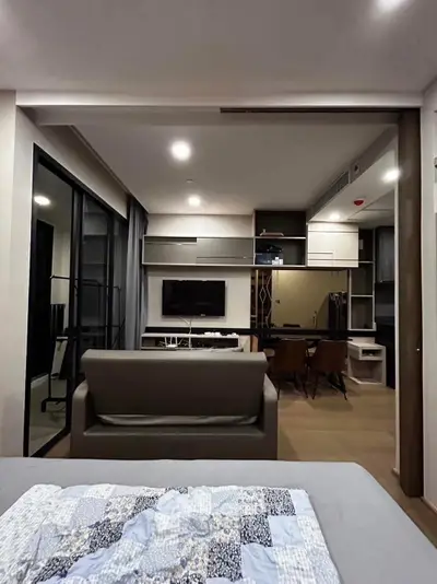 Modern living room with stylish furniture and open layout