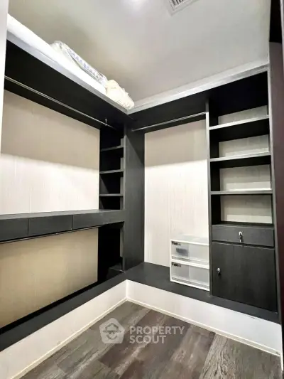 Spacious walk-in closet with modern shelving and storage solutions