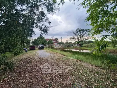 Expansive land with lush greenery and serene pond, perfect for development or private retreat.