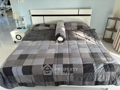 Modern bedroom with stylish bed and contemporary decor