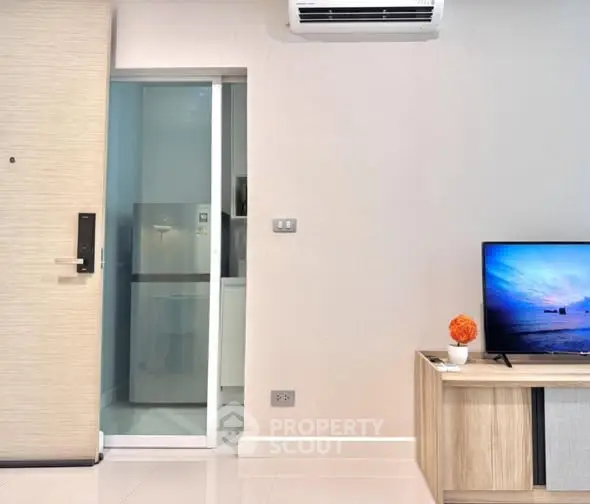 Modern living room with sleek design and air conditioning